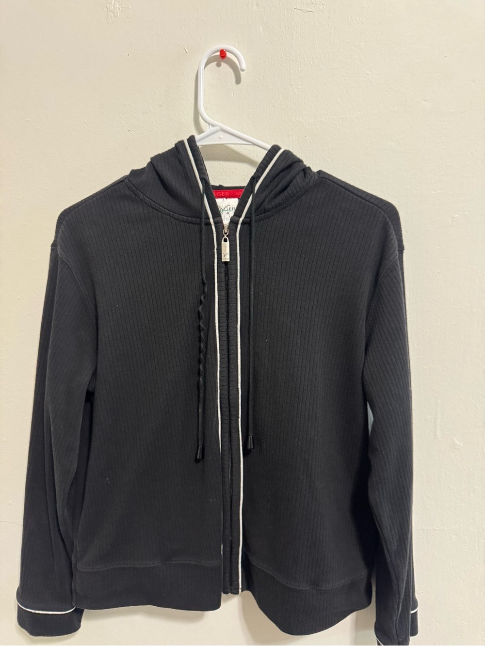 Liz Claiborne Black Zip Hoodie with White Trim